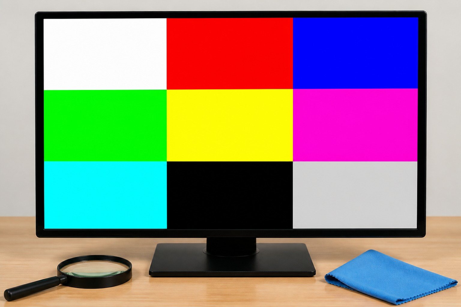 Detalle ampliado de la matriz de píxeles de una pantalla
